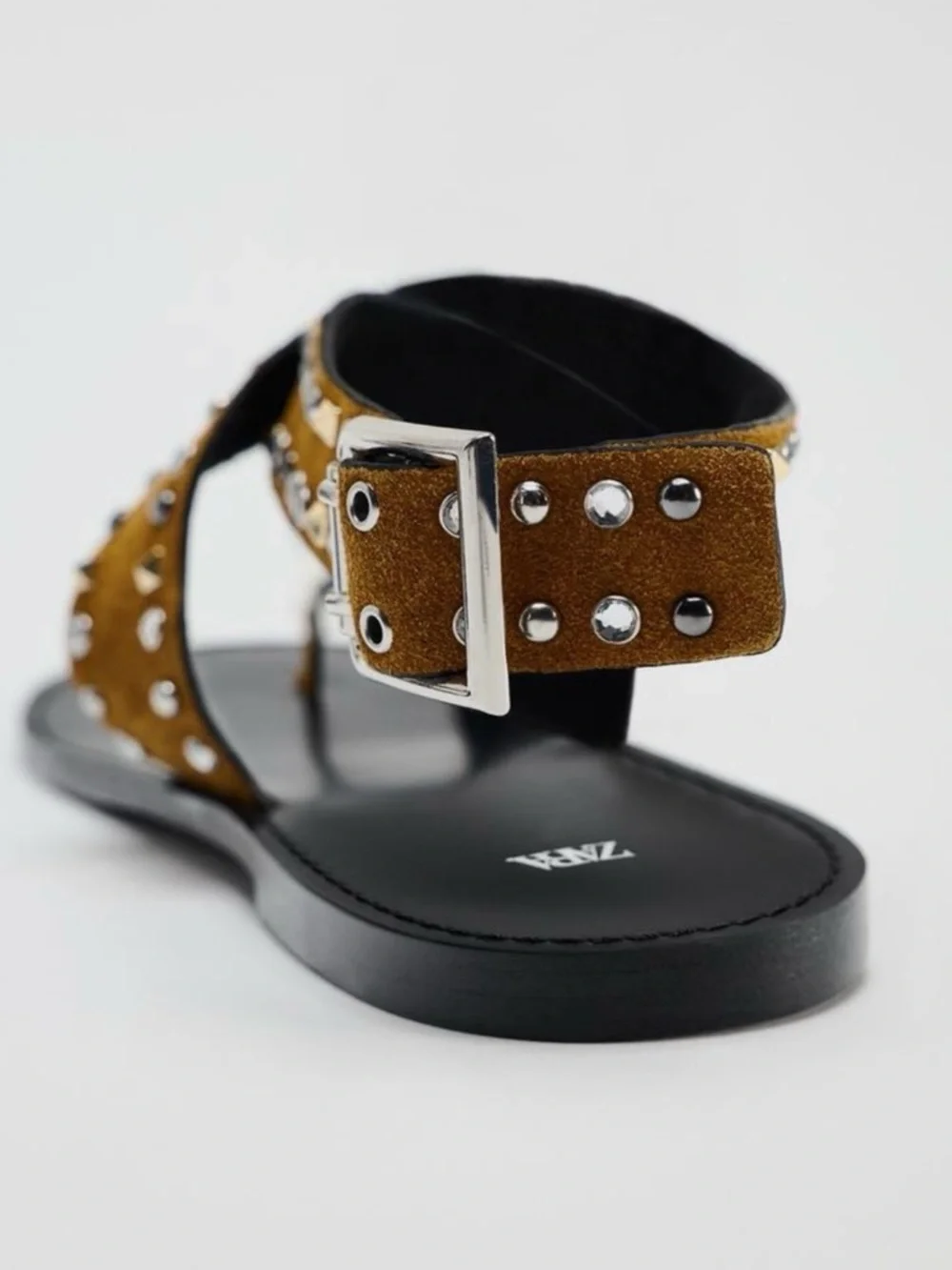 Zara Studded Flat Suede Sandals - Picture 5 of 9